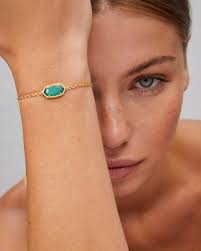 Elaina Gold Adjustable Chain Bracelet in Emerald Cat's Eye