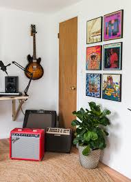 The birch theme is a nice pairing with the view. An Eclectic Mid Century Inspired Home Recording Studio Jessica Brigham
