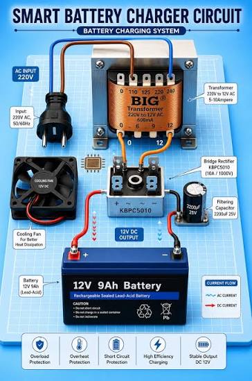 Inventor HUB | smart 12v battery charger circuit you can build at home | Instagram