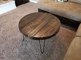 Reclaimed Wood Round Coffee Table With Hairpin Legs Etsy Round Wood Coffee Table Coffee Table Round Coffee Table
