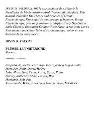 In cazul in care apar anumite dubii referitor la calatoria dvs. Pdf Irvin Yalom Plansul Lui Nietzsche Pdf Amalia BÄcÄoanu Academia Edu