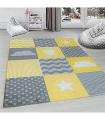 Kinderteppich Kinderzimmer Kariert Wolken Sterne Herz Grau Gelb Weiss Kinder Zimmer Teppich Kinderzimmer Teppich Grau