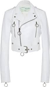 Off White C O Virgil Abloh Cropped Leather Macrame Biker Jacket Stylish Leather Jacket White Leather Jacket Off White Clothing