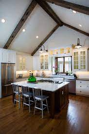 44 Stunning Farmhouse Kitchen Cabinet Ideas Roundecor Vaulted Ceiling Kitchen Rustic Kitchen Kitchen Ceiling