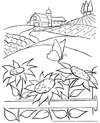 Farm Scenes Coloring Page Farm Barn Sunflowers And A Butterfly Butterfly Coloring Page Sunflower Coloring Pages Farm Coloring Pages