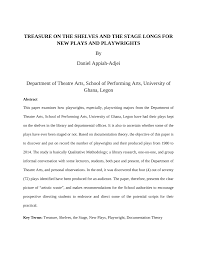 PDF) TREASURE ON THE SHELVES AND THE STAGE LONGS FOR NEW PLAYS AND  PLAYWRIGHTS