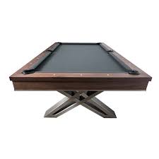 Pierce Presidential 8 Ft Pool Table Contemporary Stainless Steel X Legs Pool Table Mid Century Design Natural Walnut