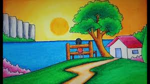 Sunset Scenery With Oil Pastel For Beginners Step By Step Easy Waterfall How To Draw A Sunset This is a scene of a wintery night.