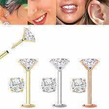 14k Gold Flat Back Push In Stud Cartilage Tragus Lip Nose Diamond Nose Ring Black Hills Gold Jewelry Helix Earrings