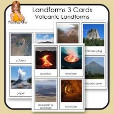 Landforms 3 Cards Volcanic Landforms Landforms Montessori Geography Volcano