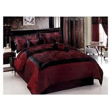 Black Bed In A Bag Queen 7 Pcs Flocking Rose Floral Satin Comforter Set Bed In A Bag Queen Burgundy Black Quarto Vermelho Apartamento Minimalista Quartos