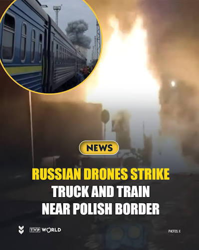 A Russian drone struck a truck less than a kilometer from the Polish  border, while another hit the locomotive of a Kyiv–Warsaw passenger train  during a fresh assault on Ukraine, officials said.