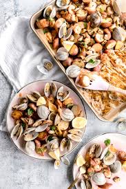 How to cook creamy, cheesy seafood rice bake. Sheet Pan Southern Seafood Bake Plate And Pen