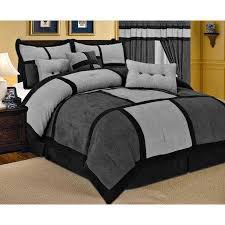 7 Piece Patchwork Gray Black Micro Suede Comforter Set Queen Size Walmart Com In 2021 Queen Size Comforter Sets Bed Comforter Sets Queen Size Comforter