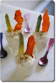 Verrines De Creme D Asperges Jambon Croustillant Pointes D Asperges Vertes Et Noix Oeufs Mimosa Recette Idee Recette Apero Verrine Asperge