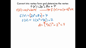 We will start with the standard form of the quadratic equation, y  ax 2  bx  c and then rewrite the equation in vertex form. Changing A Quadratic Function Into Vertex Form Youtube