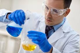 Close-up of a Test Tube Containing Blue Liquid in a Modern Laboratory,  Symbolizing Advanced Biotechnology, Scientific Stock Photo