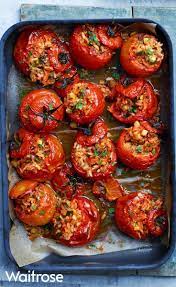 Greek Style Stuffed Tomatoes Greek Recipes Waitrose Food Vegetarian Buffet