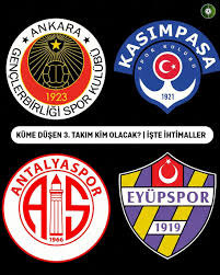 KÜME DÜŞEN 3. TAKIM KİM OLACAK? ❌ Antalyaspor kazanamazsa küme düşecek. 💥  4'LÜ AVERAJ: Kasımpaşa düşecek. (Eyüp, Kasımpaşa, Gençlerbirliği, Antalya)  💥 3'LÜ AVERAJ: Eyüpspor düşecek. (Antalya, Gençlerbirliği, Eyüp) 💥 3'LÜ  AVERAJ DİĞER