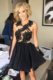 A Line Homecoming Dress Short Prom Dress Chiffon Black Backless Cocktail Dress With Appliques N80 Backless Cocktail Dress Black Homecoming Dress Homecoming Dresses