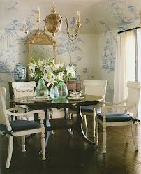 Putting large, heavy furniture into a small room will make it feel cramped, while choosing light and airy styles can make a big room seem empty. Phoebe Howard Lovely Fresh Traditional Dining Room With Round Table White Chairs And A Chinoiserie Hand Painted Mural Laurel Home