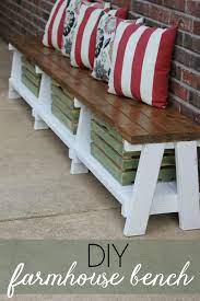 Simple Diy Farmhouse Bench Tutorial With Storage Farmhouse Bench Diy Diy Storage Bench Diy Bench Outdoor