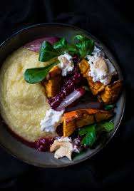 Creamy Polenta Smoked Burrata Cranberry Shallot Sauce Recette Polenta Cremeuse Recettes De Cuisine Burrata Recette