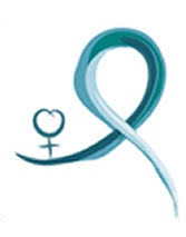 Teal awareness ribbon with women's health symbol, gynecologic oncology support