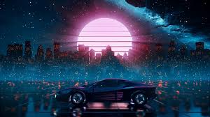 80s Retro Futuristic Drive Seamless Loop With Vintage Car Stylized Sci Fi City Landscape In Outrun Vj Style Night Sky Vaporwave 60 Fps 3d Animation Background For Edm Music Video Dj Set Club