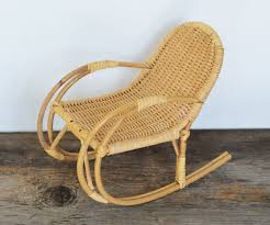 Vintage Wicker Rocking Chair Small Size 7 5 Tall Boho Rattan Chair Decor By Trashtiques On Etsy Wicker Rocking Chair Rocking Chair Rattan Rocking Chair