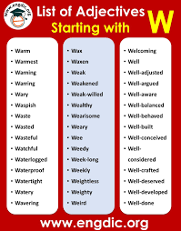 Check spelling or type a new query. Adjectives That Start With W To Describe A Person In 2021 List Of Adjectives Adjectives Good Adjectives