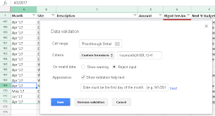 Data Validation Rule To Enforce First Day Of A Month Web Applications Stack Exchange