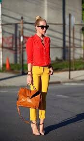 Calça Vermelha Combina Com Que Cor De Blusa Look Vermelho Com Amarelo Pesquisa Google Fashion Style How To Wear
