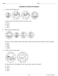 Canadian Coin Word Problems A Printable From Help Teaching Money Math Money Worksheets Money Math Problems