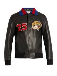 Tiger Applique Leather Bomber Jacket Gucci From Matches Fashion Men Style Fashion Blue Jacket Men Mens Blue Leather Jacket Mens Leather Bomber Jacket