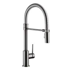 That means creating everything from kitchen faucets to soap dispensers that are not only beautifully designed, but also engineered with the latest innovations to make kitchen tasks easier. Delta Trinsic Pro Single Handle Pull Down Sprayer Kitchen Faucet With Spring Spout In Black Stainless 9659 Ks Dst The Home Depot In 2021 Delta Trinsic Delta Kitchen Faucet Stainless Kitchen Faucet