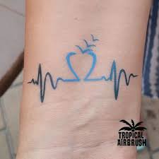 Herzschlag Ekg Vogel Tropisches Tattoo Airbrush Fake Tattoo