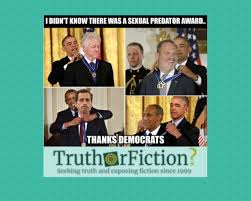 In this meme, obama awards obama a medal. Award For Sexual Predators Did President Obama Award The Medal Of Freedom To Clinton Weinstein Weiner Cosby Truth Or Fiction