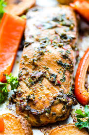 Easy Sheet Pan Jerk Salmon With Veggies Recipe Salmon Recipes Jerk Salmon Baked Salmon Recipes