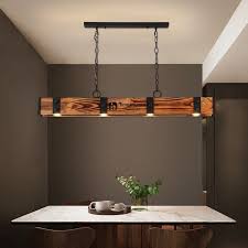 Rowen Industrial Loft Style 4 Light Led Linear Rust Wood Metal Island Pendant Light Wood Metal Island Metal Island Island Pendant Lights