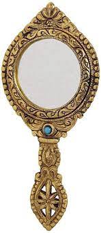 Amazon Com Handicrafts Paradise Hand Mirror Double Sided Antique Golden Finish Round Shape Carved In Metal Home Kitchen Hand Mirror Mirror Antique Mirror