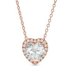 Sourcing guide for glass basin bathroom: 8 0mm Heart Shaped Lab Created White Sapphire Framed Pendant In Sterling Silver With 14k Rose Gold Plate Zales Outlet