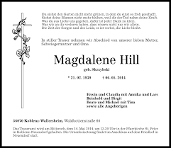 Traueranzeigen von Magdalene Hill