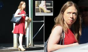 Chelsea Clinton spotted in NYC wearing red dress and nude heels | Daily  Mail Online