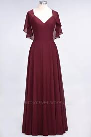 Chiffon Satin A Line V Neck Short Sleeves Long Bridesmaid Dress Ww Short Sleeve Bridesmaid Dress Bridesmaid Dresses With Sleeves Long Sleeve Bridesmaid Dress