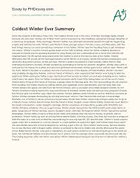 Fortunately, perhaps as an antidote to the times. Coldest Winter Ever Summary Phdessay Com