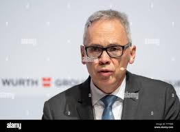 08 Mai 2019, Baden-Wuerttemberg, Schwäbisch Hall: Peter Zürn,  stellvertretender Sprecher der Konzernführung der Würth-Gruppe, nimmt an  jährlichen Würth Pressekonferenz. Foto: Sebastian Gollnow/dpa  Stockfotografie