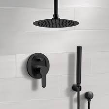 Matte Black Ceiling Shower System With Rain Shower Head And Hand Shower Rain Shower Head Black Shower Ceiling Shower Head