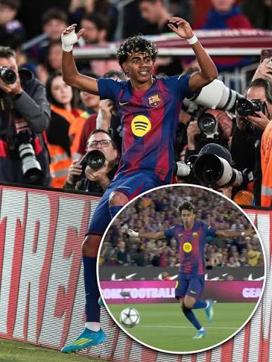 𝐋𝐀𝐌𝐈𝐍𝐄 𝐒𝐇𝐎𝐖 𝐀𝐓 𝐓𝐇𝐄 𝐍𝐎𝐔 🎭 Lamine Yamal didn't want to  wait, as he started celebrating before he scored the goal 😂🕺 …𝒏𝒐  𝒔𝒉𝒐𝒘 𝒏𝒐 𝒔𝒕𝒐𝒑 🎶