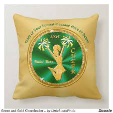 Green And Gold Cheerleader Gift Ideas Personalized Throw Pillow Zazzle Com Cheerleading Gifts Personalized Throw Pillow Cheer Squad Gifts